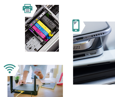 Collage of tech devices and tools